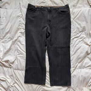 Duluth Trading Company 44x30 Black distressed relaxed wide leg jeans distressed